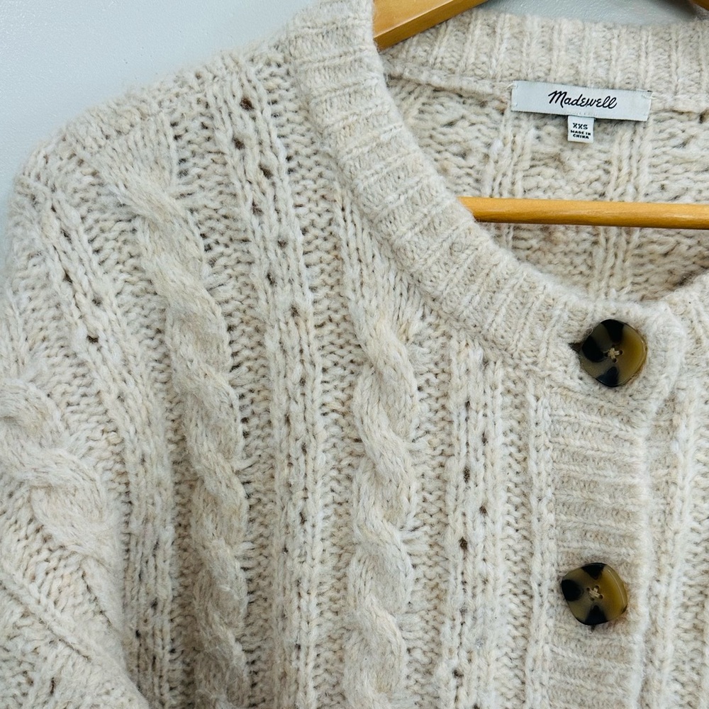 Madewell Cream Cable Knit Button Cardigan